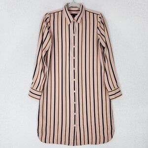 Ann Taylor Dress Womens Small Pink Striped Button Front Long Sleeve Shirt Career